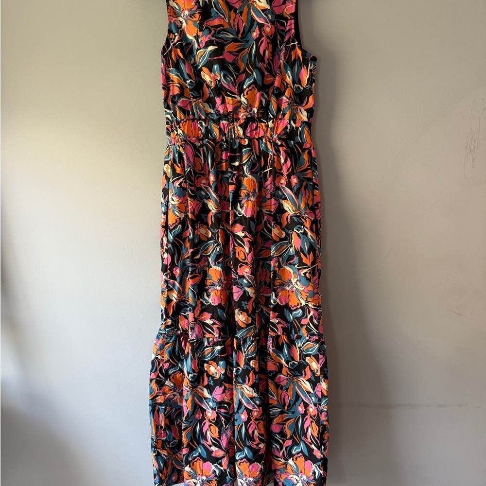 French Connection Black and Pink Floral Midi Dress - Size S - Picture 6 of 7